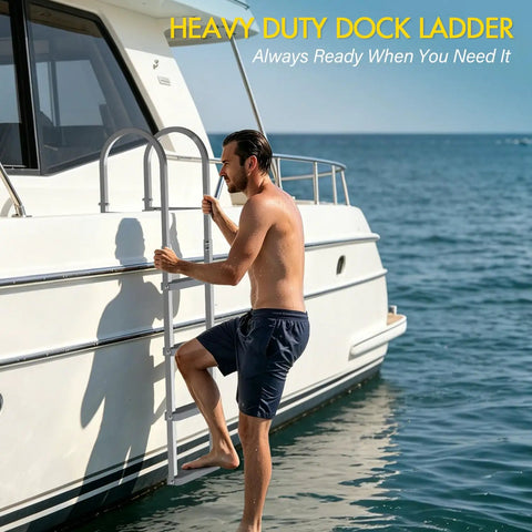 Heavy Duty Aluminum Dock Ladder, 4-step aluminum ladder on boat side, wet use for docks and piers