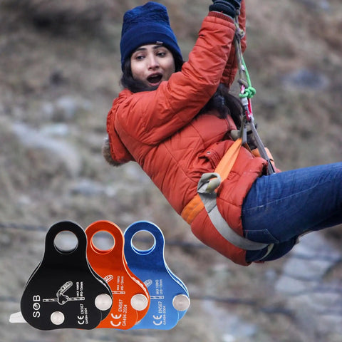 Person using Climbing Ascender Self Locking Rope Grab Belay Device for Rock Climbing and Arborist Caving Rescue.