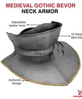 Medieval Gothic Bevor Neck Armor In Silver, 16 Gauge Mild Steel with adjustable leather inner for face, neck protection.