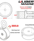 Double Sided Fishing Magnets 880 Lb Neodymium Magnet Kit With Rope Claw And Gloves, 2.63 Inch Design Diagram