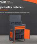 Heavy Duty CNC Tool Organizer Cart With Door Pro Shop Grade Workbench Storage For Machining Centers And Warehouses Keep Cutting Tools Bits And Accessories Neat And Ready, steel construction, open door view.