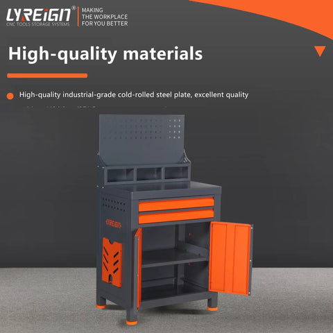 Heavy Duty CNC Tool Organizer Cart With Door Pro Shop Grade Workbench Storage For Machining Centers And Warehouses Keep Cutting Tools Bits And Accessories Neat And Ready, steel construction, open door view.