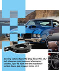 Black billet 2-inch universal steering column mount bracket, keyed no-drop for aftermarket 2-inch diameter columns
