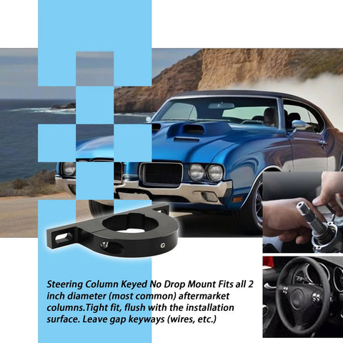 Black billet 2-inch universal steering column mount bracket, keyed no-drop for aftermarket 2-inch diameter columns