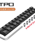 Ruger 10/22 Picatinny Rail Mount for Red Dot Sights Scopes and Optics, 11 Slot 6061 T6 Aluminum shown with screws and tool.