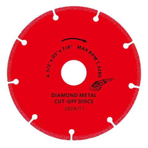 Front view of 4-1/2 Inch Diamond Cutting Wheel For Angle Grinder Dry Cut Metal Cut Off Up To 100X Longer Life Than Standard Discs 7/8 Inch Arbor 3 Pack Rebar Stainless Steel Angle Iron