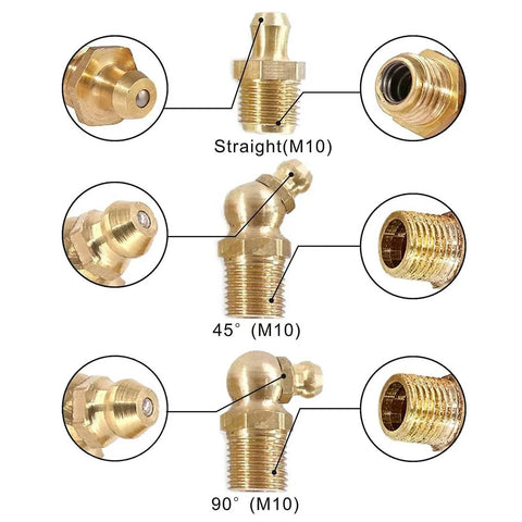 135 Piece Brass Zerk Grease Nipple Fittings Set M6 M8 M10 With 45 Degree And 90 Degree Angles For Cars Trucks And Excavators