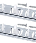 Sliding Closet Door Floor Guide For Bottom Track Systems Adjustable Steel Guides For Floor Screws Hardware Fits Three Quarters Inch To One And Three Eighths Inch Thick Doors Includes One Set With Two Screws Smooth Sliding And Easy Installation, showing two steel guides with screws.