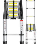 20.3 Ft Telescoping Ladder For Home And RV Use, Collapsible Aluminum Extension Ladder With 330 Lb Load Capacity, Lightweight, Space Saving, Easy Locking, Adjustable Reach For Indoor And Outdoor Tasks, folded and extended view