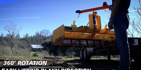 Side view of Heavy Duty Folding Hoist Truck For 2200lb Lift 110V Electric Jib Crane demonstrating 360° rotation outdoors.