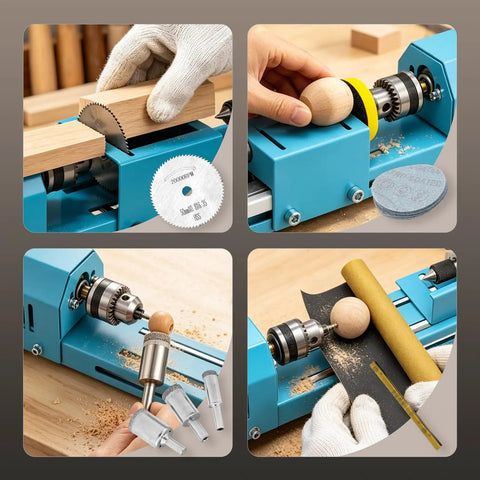 Bonvoisin Mini Lathe Machine With 7-Speed Benchtop Wood Turning Capabilities For Diy Projects and Precision Craftsmanship in action