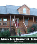 All In One Wood Stain And Sealer For Outdoor Wood Projects Semi Transparent Waterproof Finish In Cedar Tone Protects All Wood Types From Moisture Prevents Graying Extends Exterior Wood Life 1 Gallon applied on wooden house