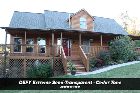 All In One Wood Stain And Sealer For Outdoor Wood Projects Semi Transparent Waterproof Finish In Cedar Tone Protects All Wood Types From Moisture Prevents Graying Extends Exterior Wood Life 1 Gallon applied on wooden house