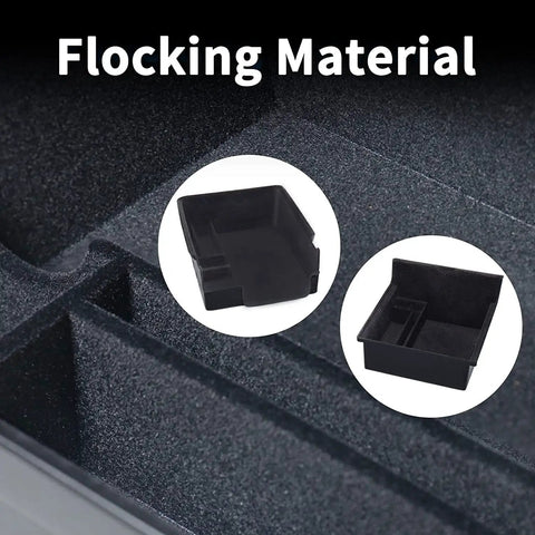 4 Piece Center Console Organizer And Cup Holder Insert for Tesla Model 3 and Model Y showing flocked material details.