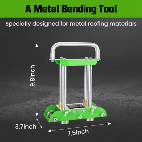 Pro-Grade Three Station Sheet Metal Roller Bender For 0 To 90 Degree Bends with adjustable rollers, front view, dimensions shown.