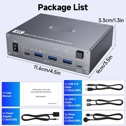 Kick Your Tech Setup To The Next Level With This Usb C Kvm Switch Supporting HDMI dual monitors and 4K resolution, includes power adapter.