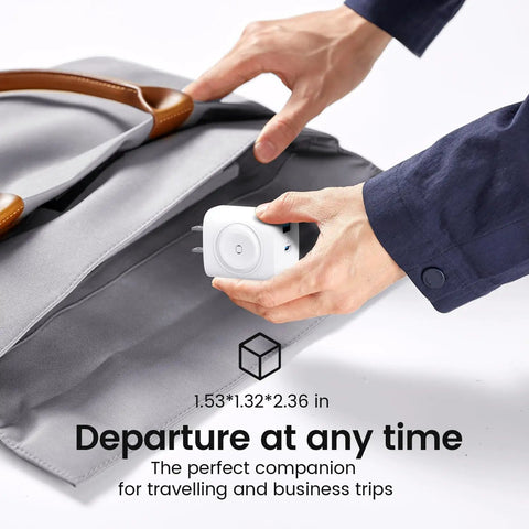 Person placing All In One Charging Station For Apple Watch IPhone And AirPods With Built In Wireless Charger in a gray bag