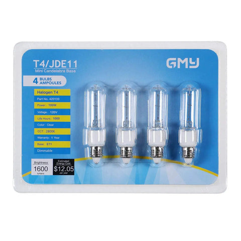 JDE11 120V 100W T4 Halogen Bulb E11 Base Dimmable 1600 Lumens 2800K Warm Clear Glass For Ceiling Fans Light Fixtures Replace E11 Bulb 4 Pack Ideal For Ceiling Fan Light Kits And Ceiling Fixtures