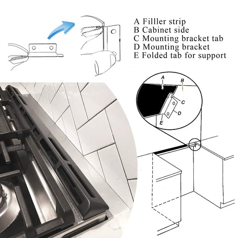 Slide In Range Gap Filler Kit Universal Triangle Stove Trim Between Range And Wall Aluminum 30 Inch Fits Ranges With No Bulky Back Guard Easy Install Keeps Crumbs And Scratches Away installation diagram and close-up