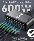 600W USB C Charger Hub With 8 Ports Fast Charge Station GaN PPS PD 140W 100W Power Adapter For Laptops iPad iPhone