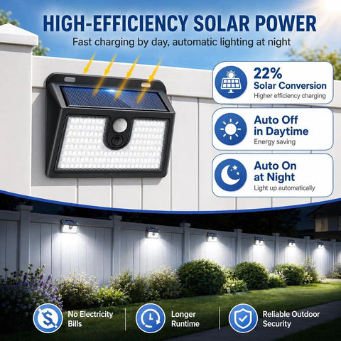 6 Pack Solar Motion Sensor Outdoor Lights Ultra Bright Waterproof Security Lighting With Three Modes installation on fence