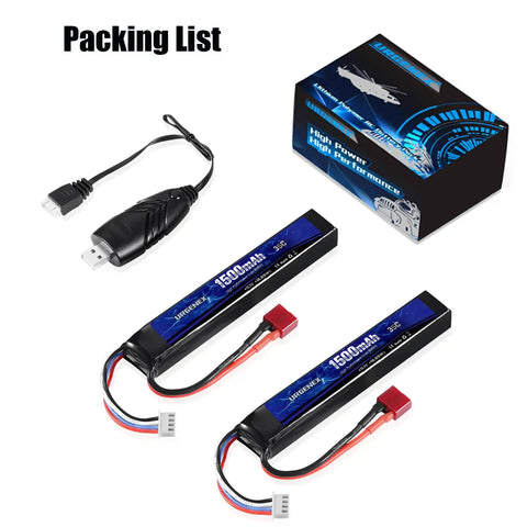 11.1V 1500mAh LiPo Battery For Airsoft Guns With Dean Style T Plug, 35C High Discharge, 3S Rechargeable Pack, JST XH Connector
