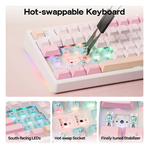Full Size Mechanical Keyboard With Smart Screen And Media Knob For Rgb Backlit Gaming Setups featuring hot-swappable switches and LEDs.