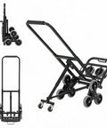 Heavy Duty Stair Climbing Hand Truck With Adjustable Support Arm Dual Rated Load Up To 550 Lbs On Flat And 330 Lbs On Stairs Steel Frame Dolly For Easy Hauling, folded and extended view