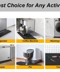 Heavy Duty Fridge Drip Pan And Leak Catcher Mat To Shield Floors From Watery Messes And Keep Your Place Bone Dry Non Slip Silicone Appliance Mat For Washer Or Freezer In Tough Black placed under various appliances.