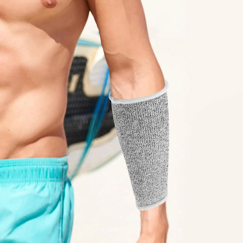 Boss Level Cut Resistant Arm Sleeves Hppe Anti Slash Protective Guards 18 Cm Gray Work Safety Gear For Mechanics And Gardeners Four Pack That Hits Different And Stays Lock Tight on a person's forearm.