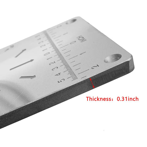 Close-up of Beefy Aluminum Router Table Insert Plate For Woodworking with precision scales, thickness 0.31 inch, black.