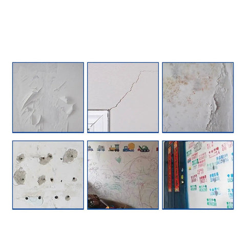 Image showing various wall damages suitable for the Easy Drywall Crack Repair Paste Kit With Spatula - Quick-Dry Wall Patch Putty For Home DIY.