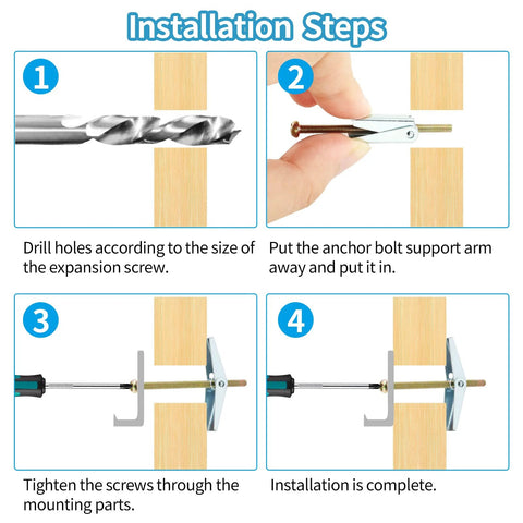 Installation steps for 20 Pieces M3 Toggle Bolts And Wing Nuts Kit For Drywall Hanging Heavy Duty Wall Anchors And Screws Zinc Plated Carbon Steel 1 Eighth Inch By 2 Inch Phillips Head Includes 20 High Quality Drywall Anchors For Secure Mounting