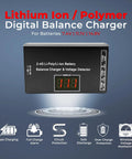 Versatile LiPo Balance Charger with Wireless Voltage Meter for 7.4V 11.1V and 14.8V Batteries, on display with features text.