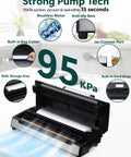 Heavy Duty Vacuum Sealer Machine With Eight In One Functions for Dry and Moist Food Preservation, 95kPa pump features displayed