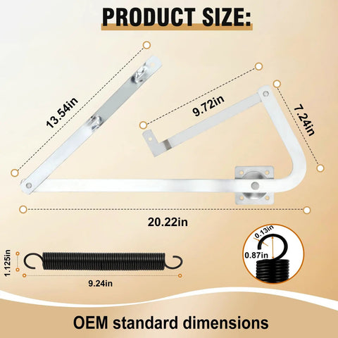 55 2 Attic Ladder Hinge Arms With Springs Heavy Duty Galvanized Replacement Parts dimensions display Mk5 WU2210 W2208 W2210