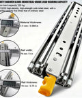 Tough As Nails Heavy Duty 500 Lbs Drawer Slides With Locking Function, 78 inch full extension ball bearing glides, steel close-up.
