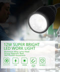 Heavy Duty LED Magnetic Work Light With Rock Solid Kickass Magnet Grip And Flexible Gooseneck IP65 Waterproof 9 Watt 900 Lumen Sweet Workshop Pick For Mill Lathe Drill Press Projects on workbench with magnetic base.