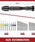 Image showing black pin vise and assorted drill bits from Handy Micro Drill Bit Set With Pin Vise And PCB Bits For Resin Art, Polymer Clay Jewelry DIY Projects Includes 94 Micro Twist Bits And 20 PCB Mini Bits For Precise Drilling, Black.