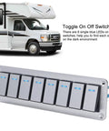 8 Gang Rocker Switch Panel With Blue LED Backlight And Voltmeter, Aluminum Alloy Prewired Toggle Switches for RV
