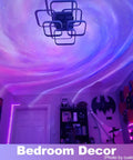 Immersive Galaxy Projector With Nebula Shapes And Large Coverage Area illuminating a cosmic ambiance in a trendy bedroom