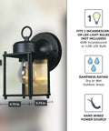 8 Inch Outdoor Wall Lantern Sconce In Black Finish For Front Door Patio And Porch Exterior Light Fixture With Classic Design.