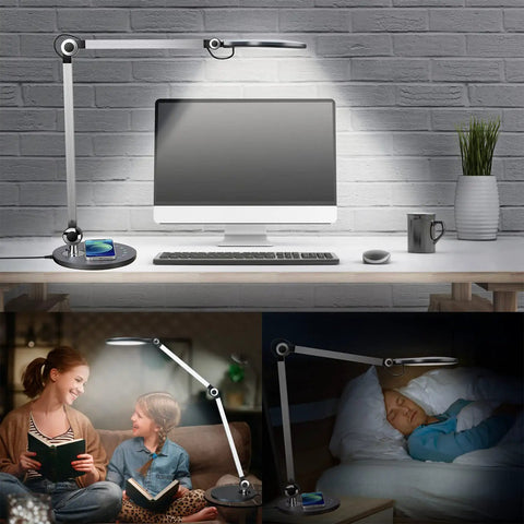 Premium Desk Lamp With Wireless Charger, Adjustable Swing Arm, Touch Control, 3 Lighting Modes, And 5 Brightness Levels, Eye Caring LED Office Lamp For Home And Workspace, Modern Architect Style