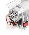 Close-up of Rock Solid Mini Bench Lathe 100W Variable Speed Motor showing clear casing and wiring for smooth operation.