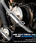 Hydraulic Brake Bleed Kit For Cars And Bikes With 100ml Syringe 50cm Hose And One Way Check Valve Bleeding Tool shown installed.