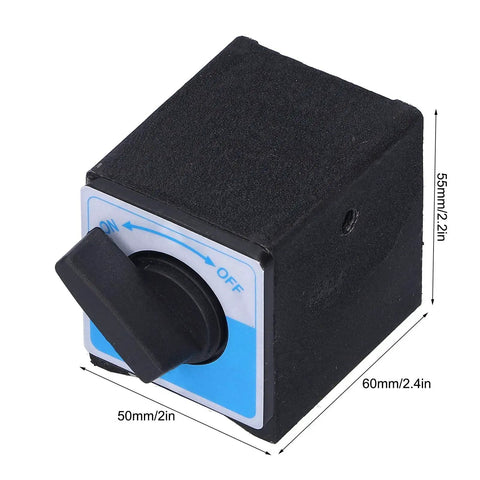 Heavy Duty Magnetic Base Kit With Switch Type 60Kg Pull showing on-off switch and dimensions on black block