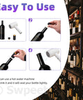 Step-by-step guide for using the Pretty Legit Fifty Four Piece Wine Bottle Sealing Set featuring gold, black and red PVC heat shrink capsules.