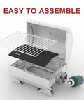 Stainless Steel Portable Tabletop Gas Grill With 10000 BTU Power, 285 Square Inches Of Cooking Space, Folding Legs, Lockable Lid