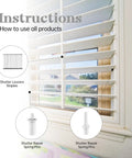 Instructions for 85 Pcs Plantation Shutter Repair Kit, featuring shutter louvers staples and spring-loaded pins for easy repairs.