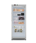 Chill Out In Style 21 Cu Ft Commercial Freezer With Glass Door showcasing frozen products and packages inside.